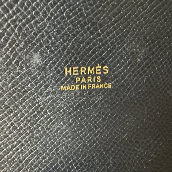 HERMES Vintage Market GM Shoulder Bag Navy Blue Coucherval Leather Circle U 1991 - Picture 7 of 16